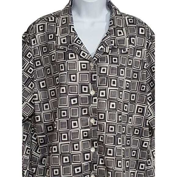 Blair Womens Blouse 2XL Vintage Polyester Black White Button Up Short Sleeve Col - Picture 3 of 7
